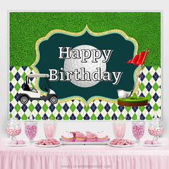 Lofaris Green And Glitter Golf Course Happy Birthday Backdrop