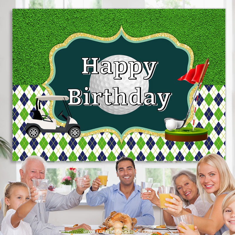Lofaris Green And Glitter Golf Course Happy Birthday Backdrop