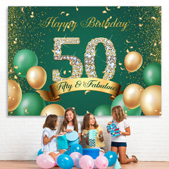 Lofaris Green and Gold Balloon Glitter 50Th Birthday Backdrop