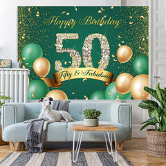 Lofaris Green and Gold Balloon Glitter 50Th Birthday Backdrop