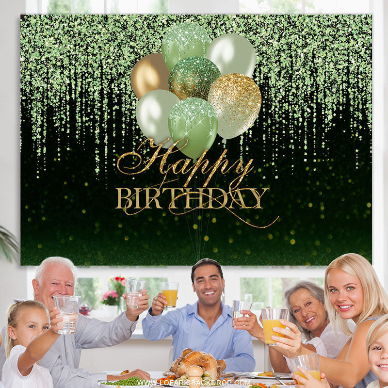 Lofaris Green And Gold Glitter Balloons Happy Birthday Backdrop