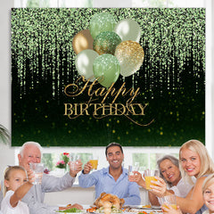 Lofaris Green And Gold Glitter Balloons Happy Birthday Backdrop