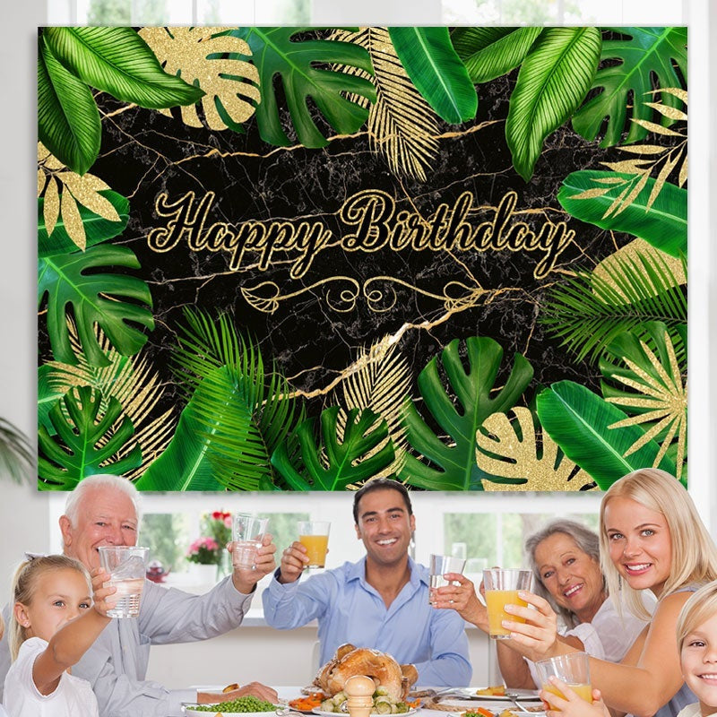 Lofaris Green And Gold Leaves Happy Birthday Backdorp For Party