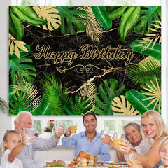 Lofaris Green And Gold Leaves Happy Birthday Backdorp For Party