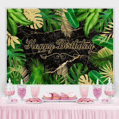 Lofaris Green And Gold Leaves Happy Birthday Backdorp For Party