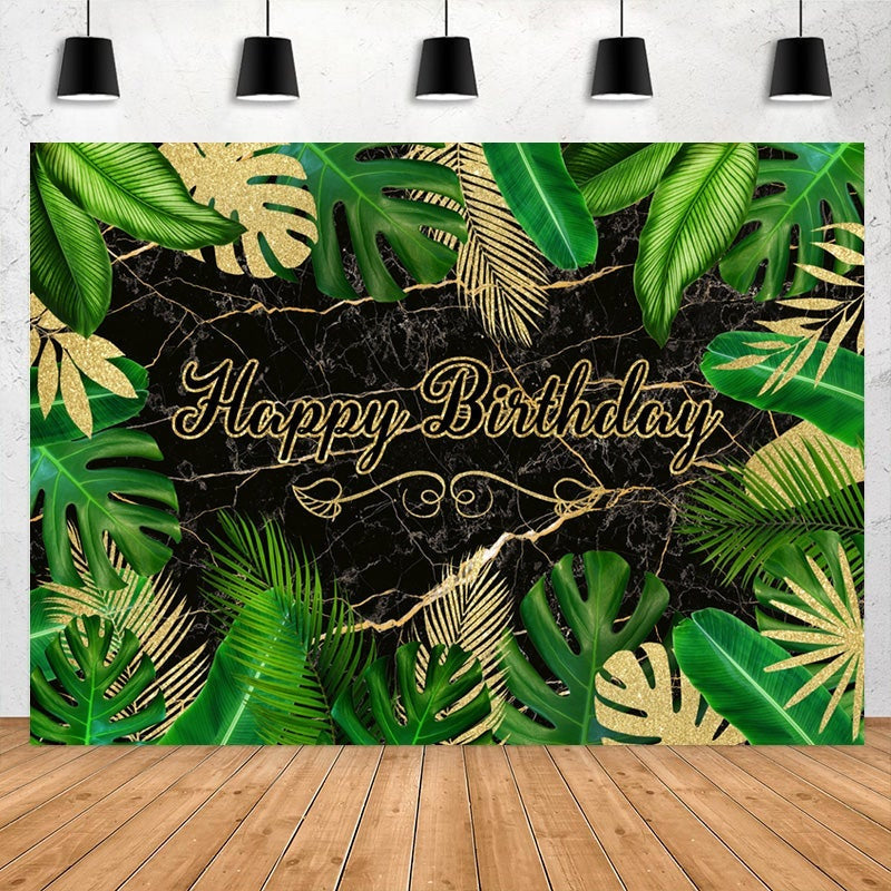 Lofaris Green And Gold Leaves Happy Birthday Backdorp For Party