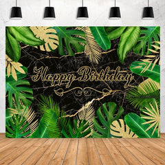 Lofaris Green And Gold Leaves Happy Birthday Backdorp For Party