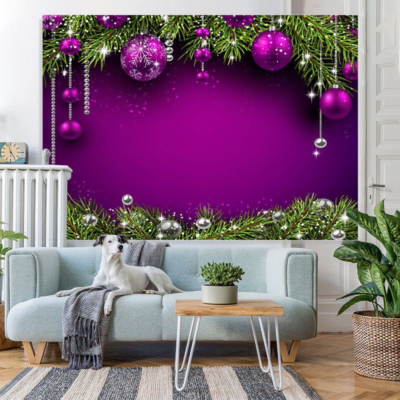 Lofaris Green And Purple Glitter Balls Merry Christmas Backdrop