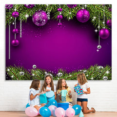 Lofaris Green And Purple Glitter Balls Merry Christmas Backdrop