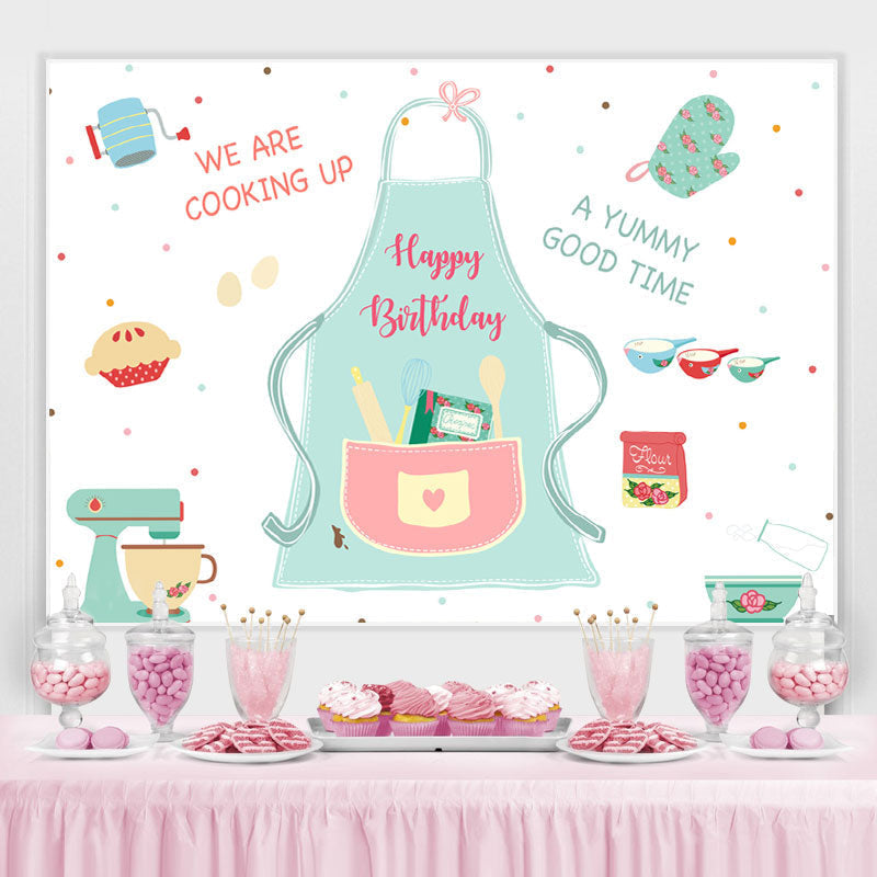 Lofaris Green and Red Cooking Themed Happy Birthday Backdrop