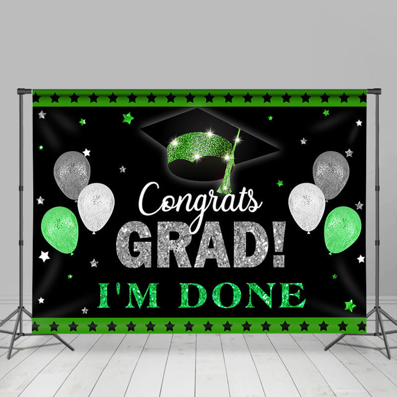 Lofaris Green And Sliver Glitter Ballons Black Grad Backdrop