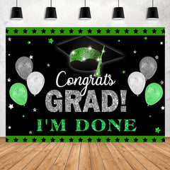 Lofaris Green And Sliver Glitter Ballons Black Grad Backdrop