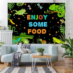 Lofaris Green Animals Enjoy Some Food Black Birthday Backdrop
