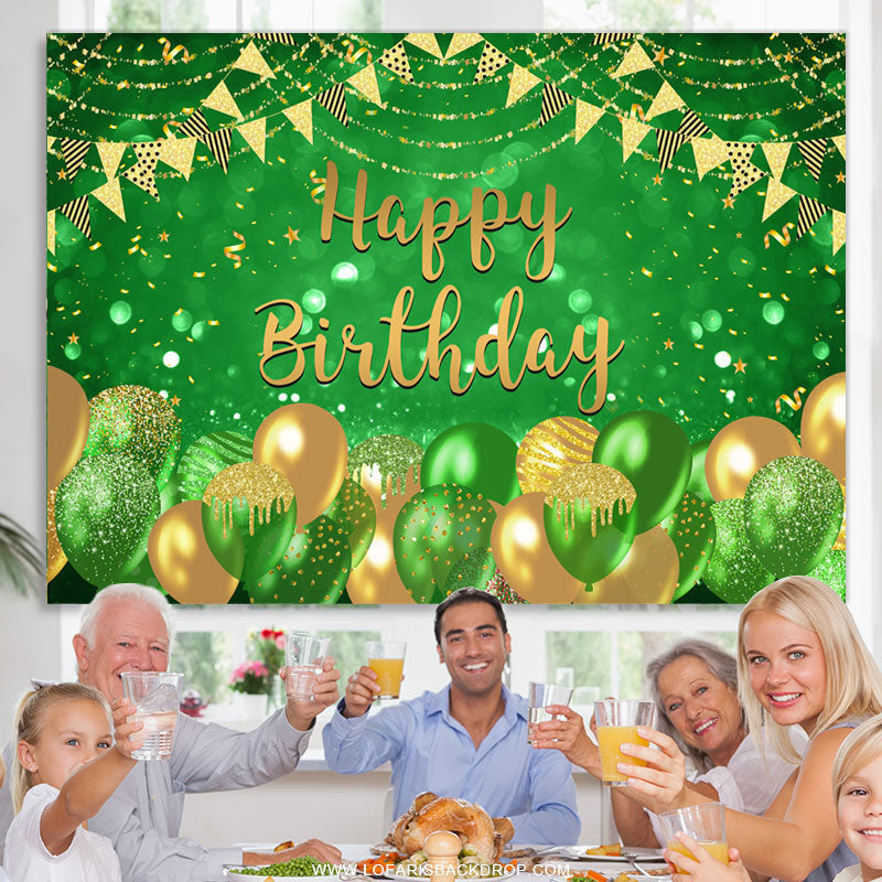 Lofaris Green Balloon Flag Ribbons Happy Birthday Backdrop