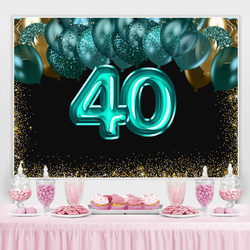 Lofaris Green Balloons Golden Bokeh 40th Brithday Backdrop