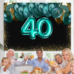 Lofaris Green Balloons Golden Bokeh 40th Brithday Backdrop