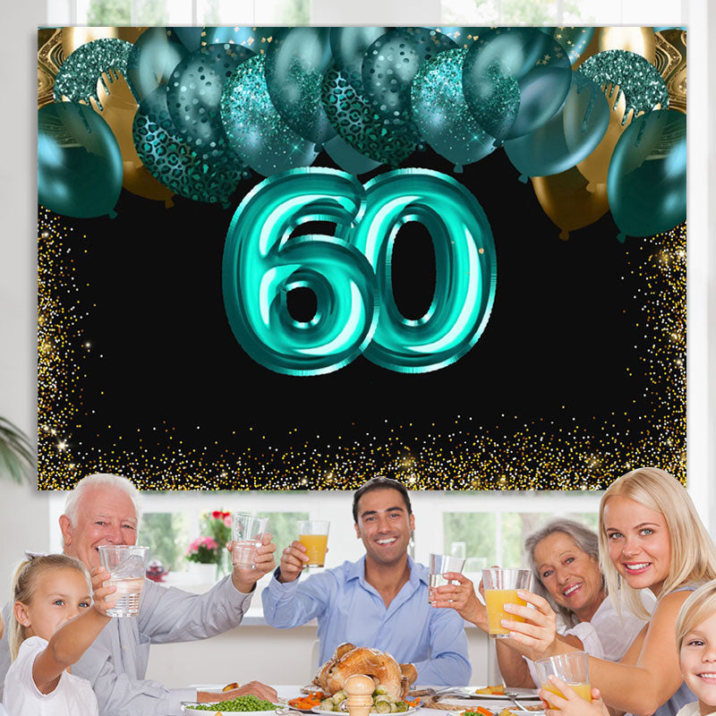 Lofaris Green Balloons Golden Bokeh 60th Brithday Backdrop