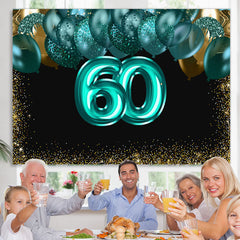 Lofaris Green Balloons Golden Bokeh 60th Brithday Backdrop
