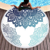 Lofaris Green Bohemian Mandala Round Beach Towel With Fringe