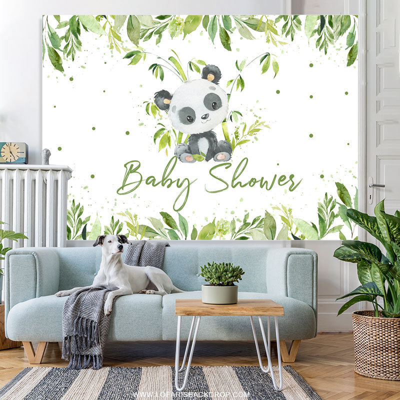 Lofaris Green Boho Bamboo With Panda Baby Shower Backdrop
