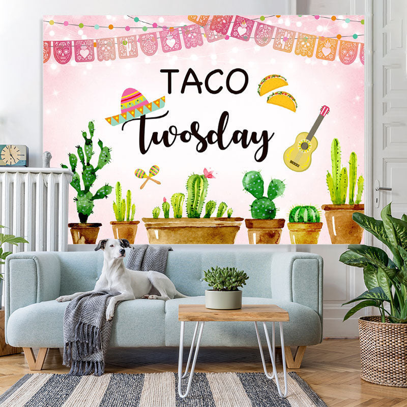 Lofaris Green Cactus And Pink Twosday Backdrop For Birthday