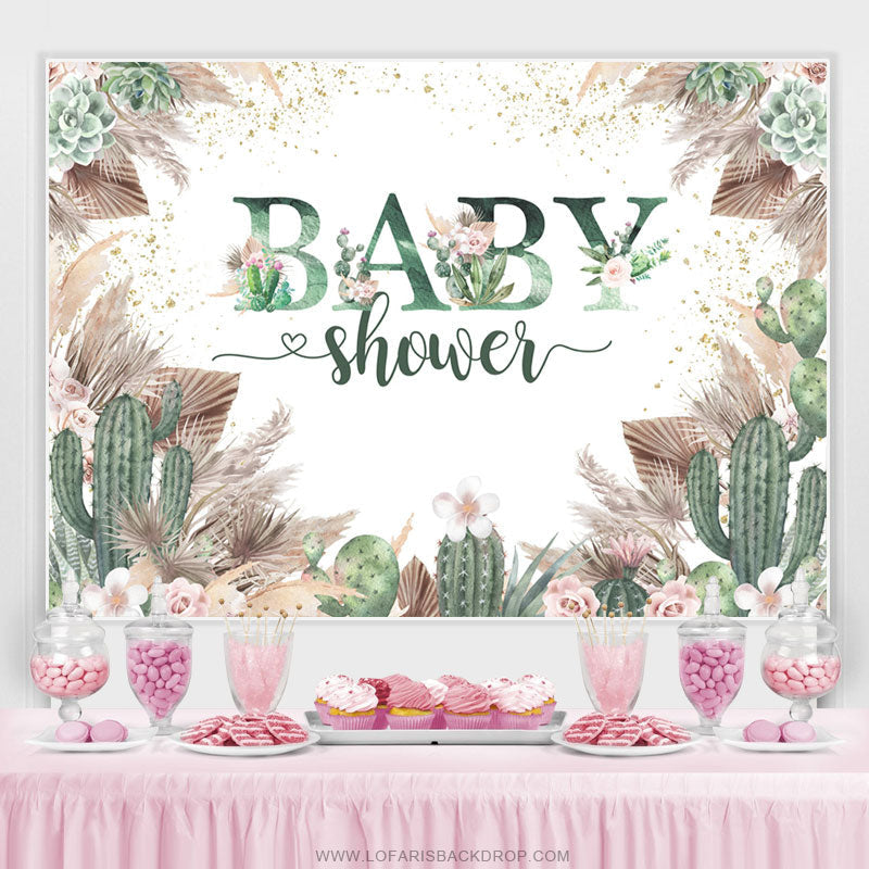 Lofaris Green Cactus Floral Boho Baby Shower Backdrop