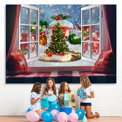 Lofaris Green Christmas Tree And Outside Window Winter Backdrop