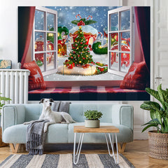 Lofaris Green Christmas Tree And Outside Window Winter Backdrop