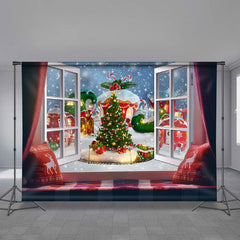 Lofaris Green Christmas Tree And Outside Window Winter Backdrop