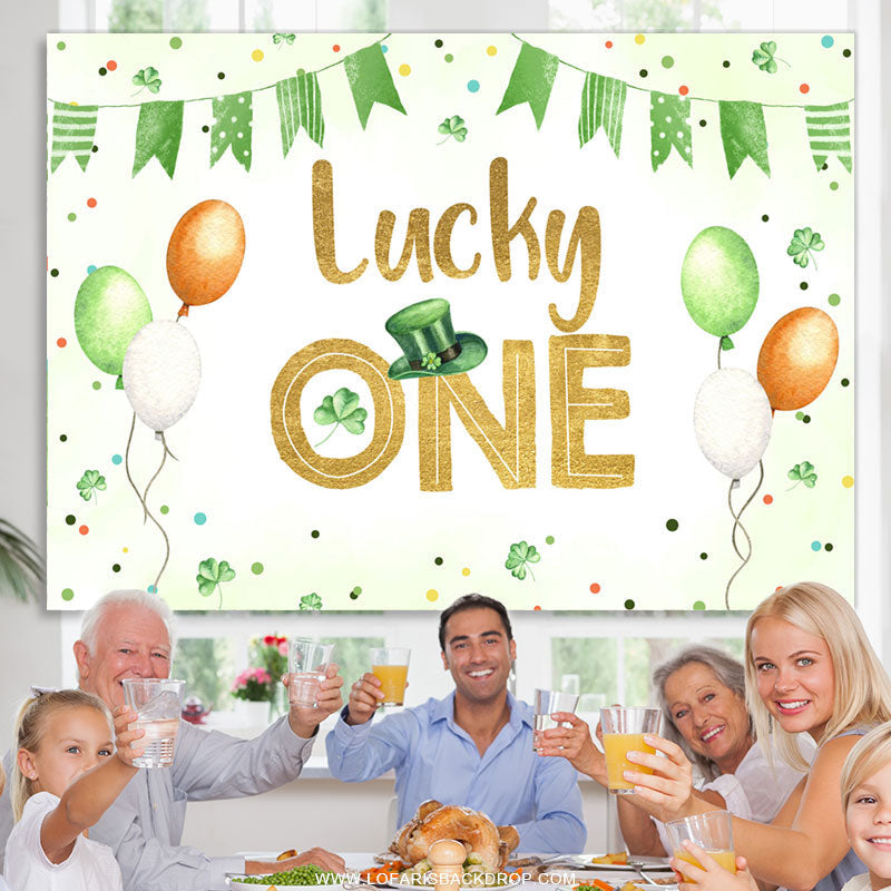 Lofaris Green Clover Balloon Lucky One Birthday Backdrop