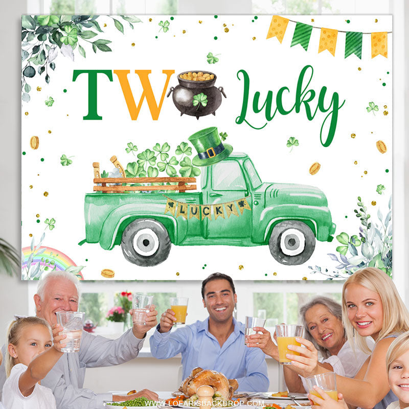 Lofaris Green Clover Truck Lucky One Birthday Backdrop