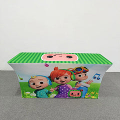 Lofaris Green Coco Melon Baby Birthday Stretch Fitted Table Cover