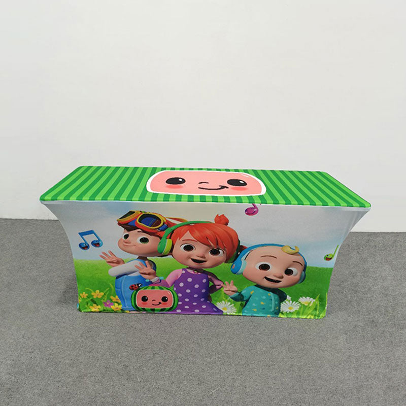 Lofaris Green Coco Melon Baby Birthday Stretch Fitted Table Cover