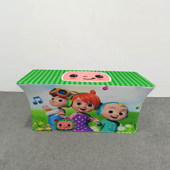 Lofaris Green Coco Melon Baby Birthday Stretch Fitted Table Cover