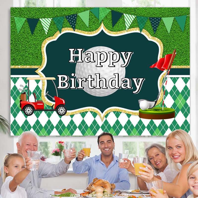 Lofaris Green Flag Golf Theme Happy Birthday Decoration Backdrop
