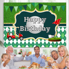 Lofaris Green Flag Golf Theme Happy Birthday Decoration Backdrop
