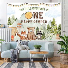 Lofaris Green Forest Adventure Animal 1st Birthday Backdrop