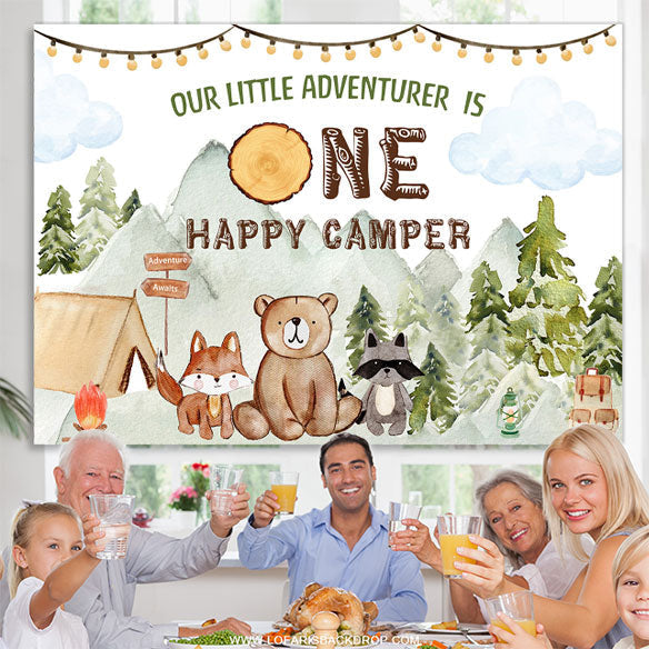 Lofaris Green Forest Adventure Animal 1st Birthday Backdrop