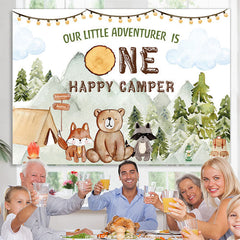 Lofaris Green Forest Adventure Animal 1st Birthday Backdrop