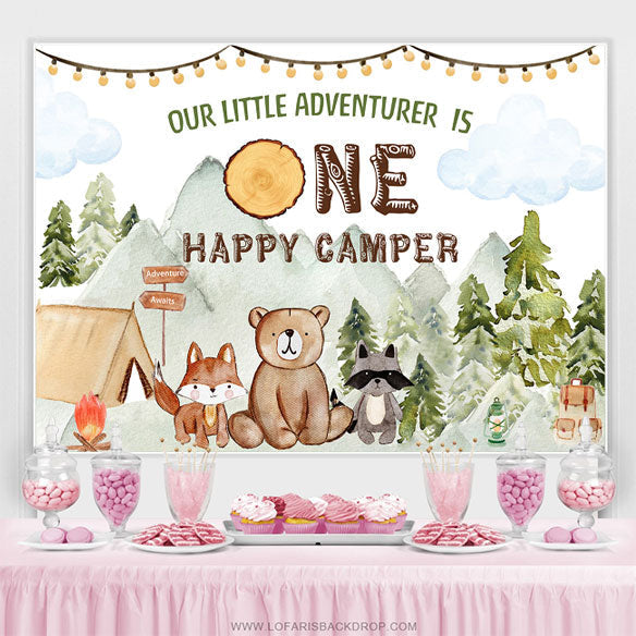 Lofaris Green Forest Adventure Animal 1st Birthday Backdrop