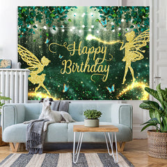 Lofaris Green Forest And Glitter Fairy Happy Birthday Backdrop