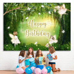 Lofaris Green Forest Butterfly Fairy Happy Birthday Backdrop