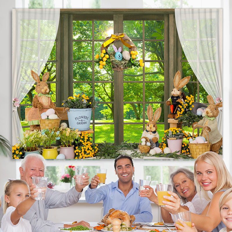 Lofaris Green Forest Outside The Window Happy Easter Backdrop