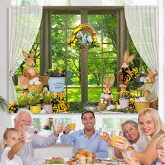 Lofaris Green Forest Outside The Window Happy Easter Backdrop