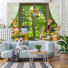 Lofaris Green Forest Outside The Window Happy Easter Backdrop