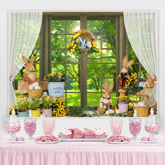 Lofaris Green Forest Outside The Window Happy Easter Backdrop