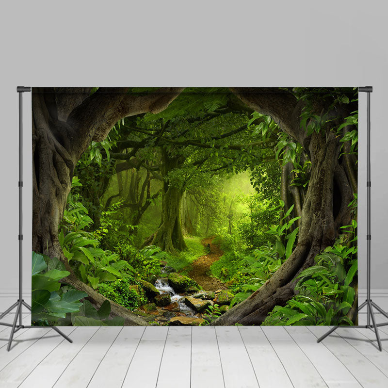 Lofaris Green Forest Path Wonderland Sunny Spring Backdrop