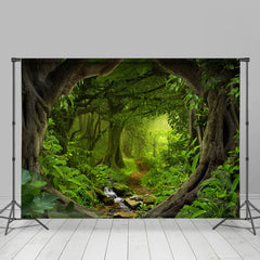 Lofaris Green Forest Path Wonderland Sunny Spring Backdrop