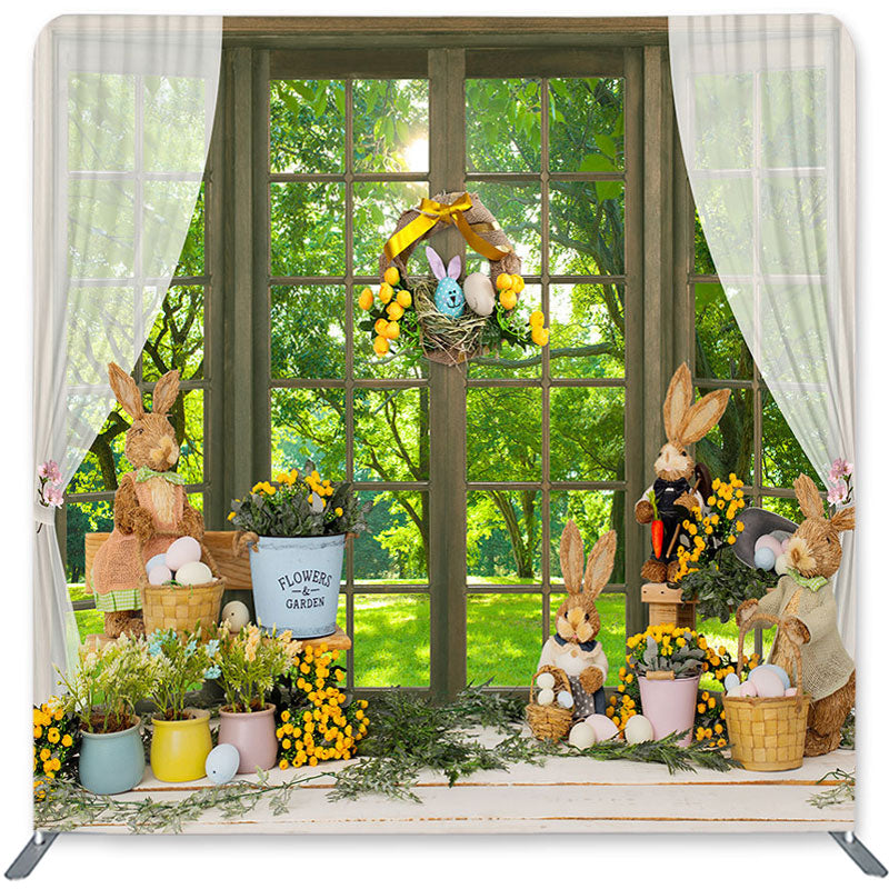 Lofaris Green Forest Rabbit Double-Sided Backdrop for Easter