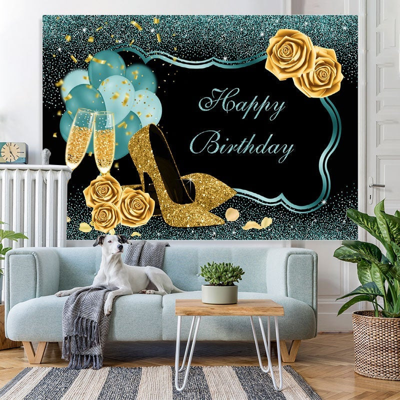 Lofaris Green Frame Shiny Roses Birthday Celebration Backdrop